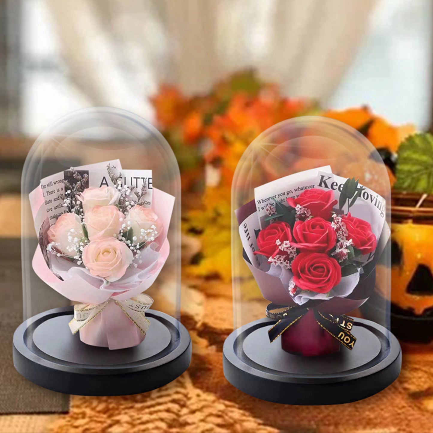 Preserved Real Rose Immortal Flowers in Glass Dome