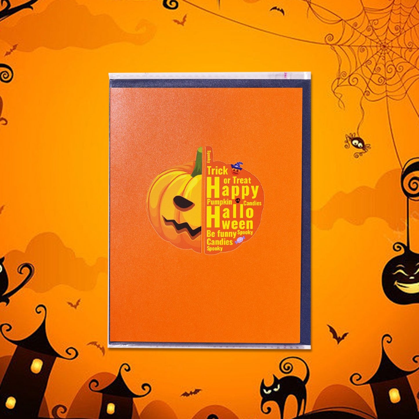 3D Pop-up Halloween Card Funny Pumpkin Cart Postcard