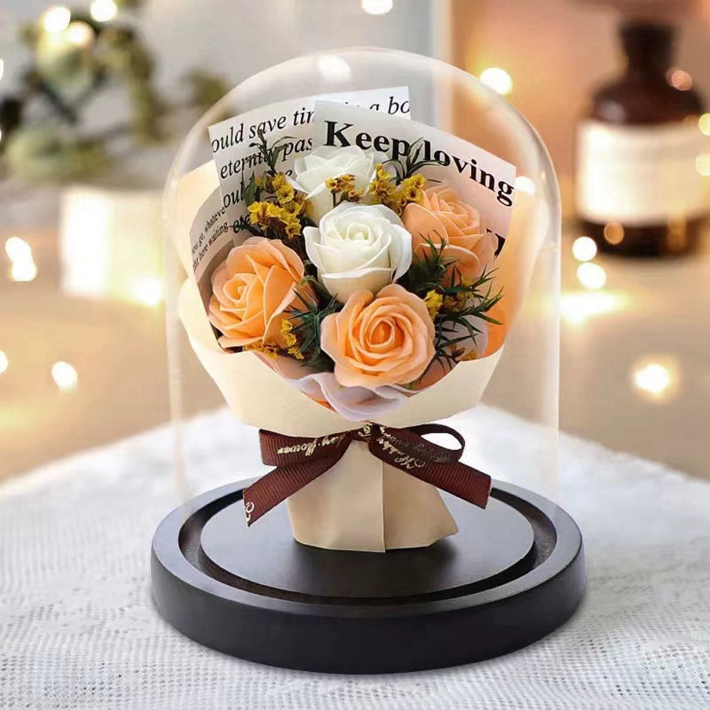 Preserved Real Rose Immortal Flowers in Glass Dome