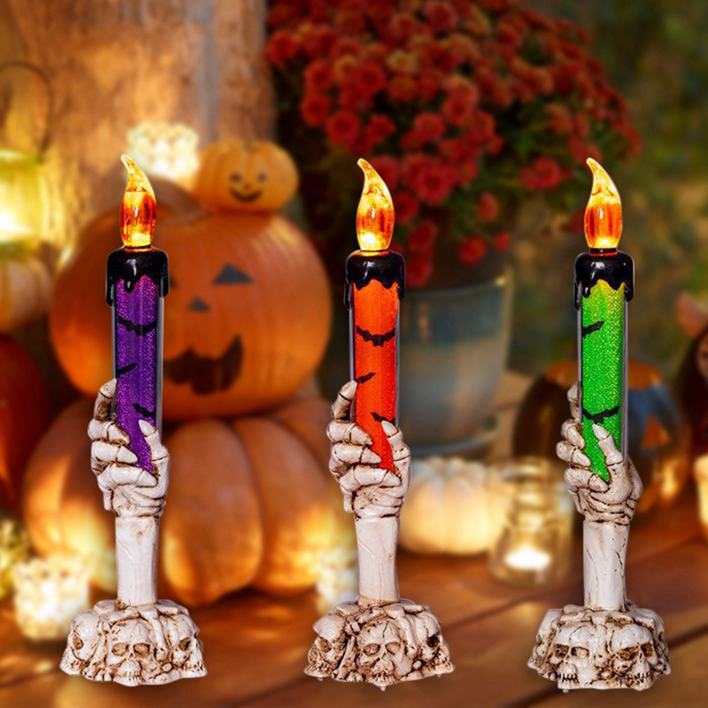 Halloween Skull Candle Holder Light-Type 3-pack