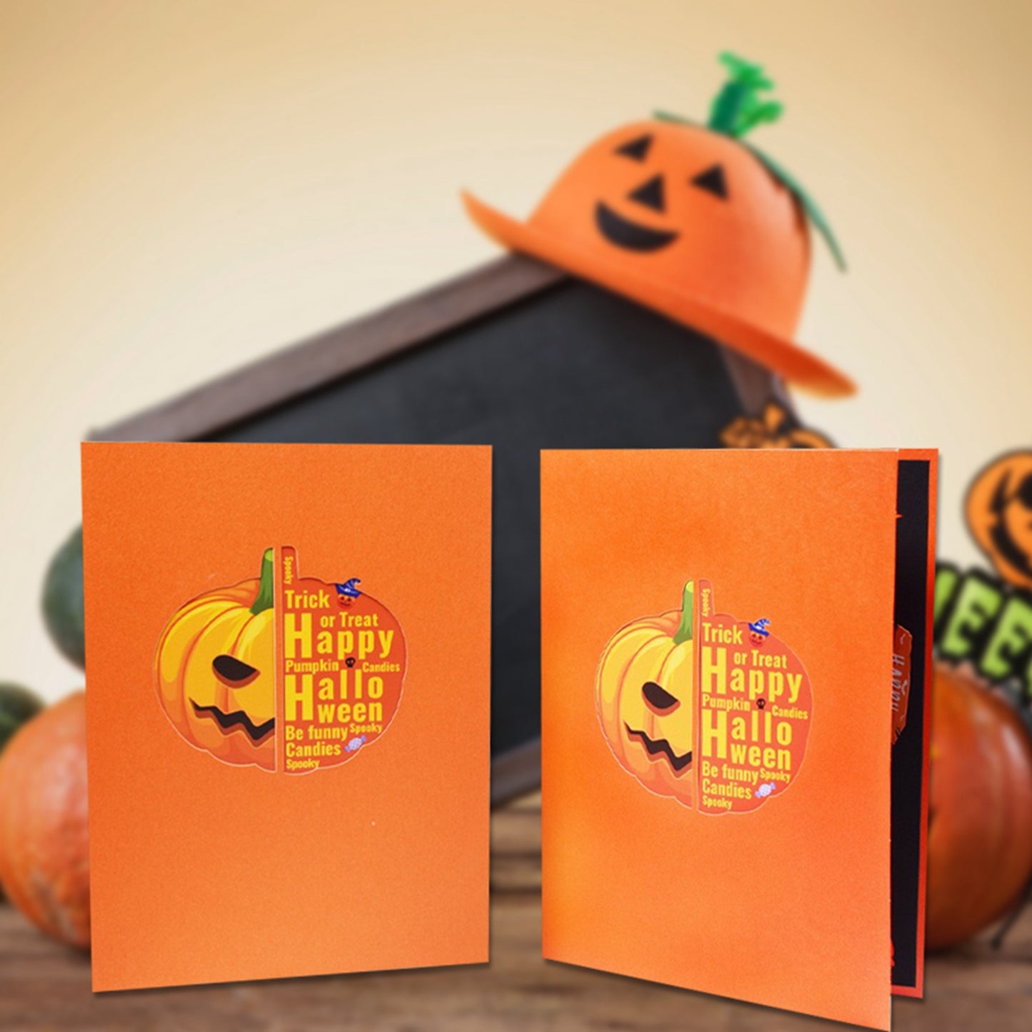 3D Pop-up Halloween Card Funny Pumpkin Cart Postcard