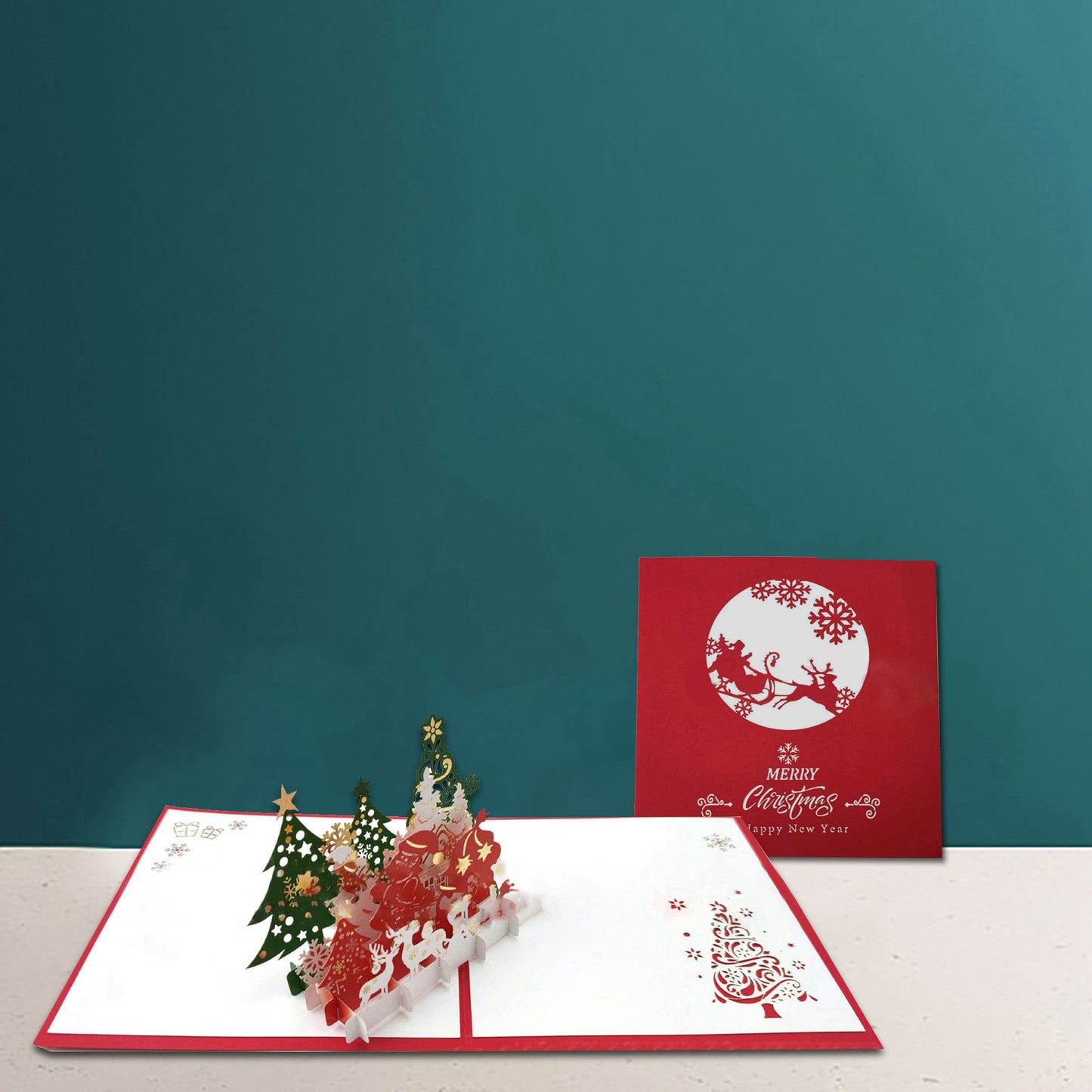 3D pop-up Christmas card, Christmas forest card
