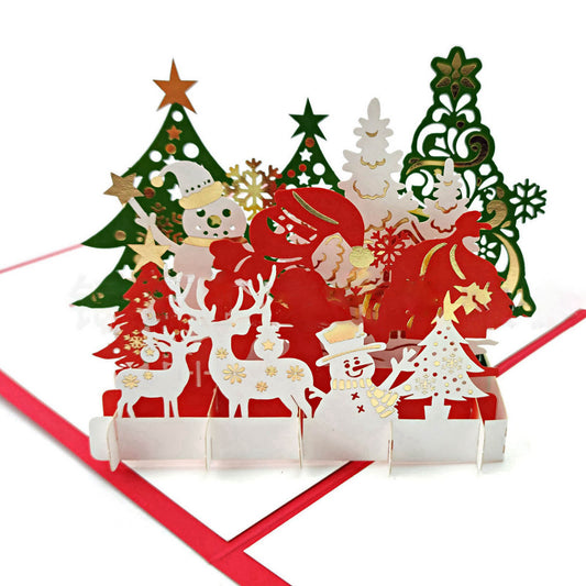 3D pop-up Christmas card, Christmas forest card