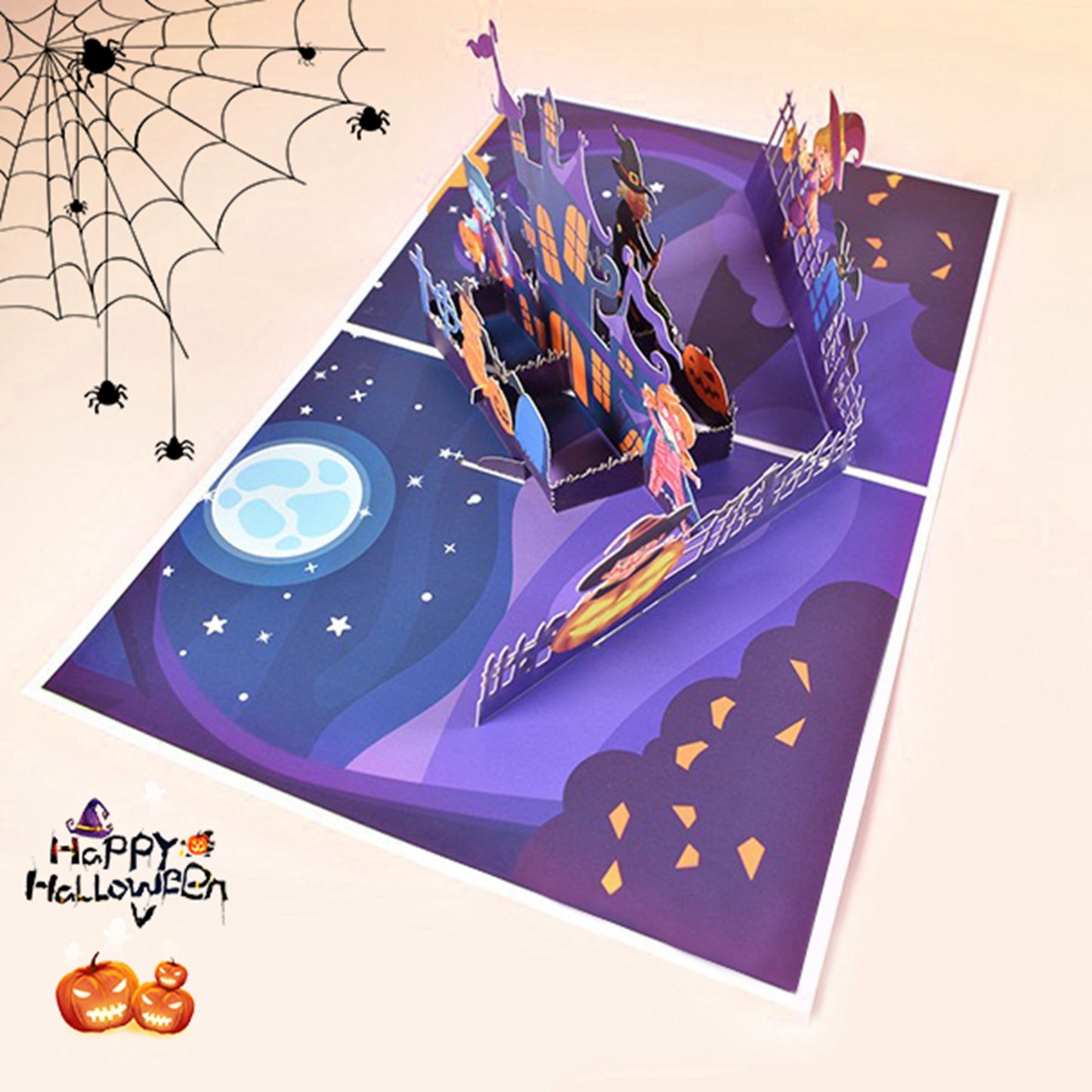 3D Pop-Up Halloween Greeting Card Funny Pumpkin Bat Postcard