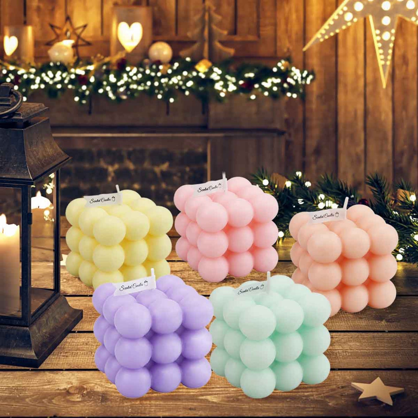 Christmas home scented bubble cube candle 5-pack