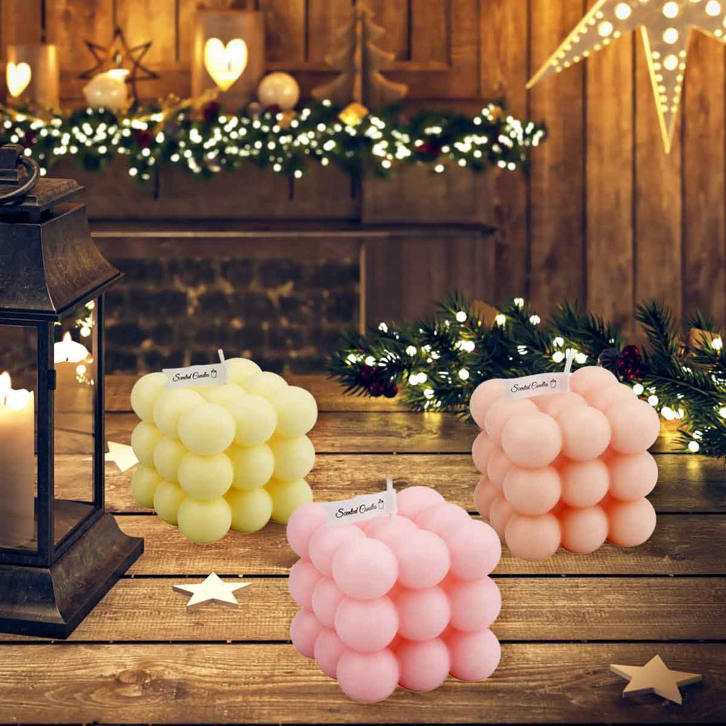 Christmas home scented bubble cube candle, uniquely romantic and aesthetic